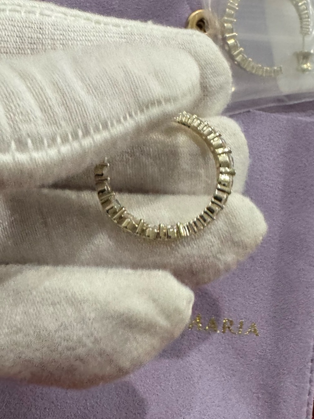 Gold Graduated Diamondette Hoop Earrings 1” - Picture 9 of 15